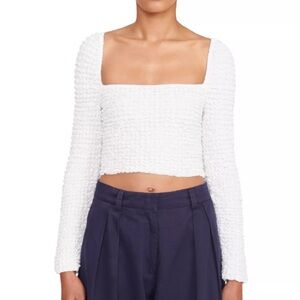 New STAUD Eleanora Textured Square Neck Crop Top in White Size XL